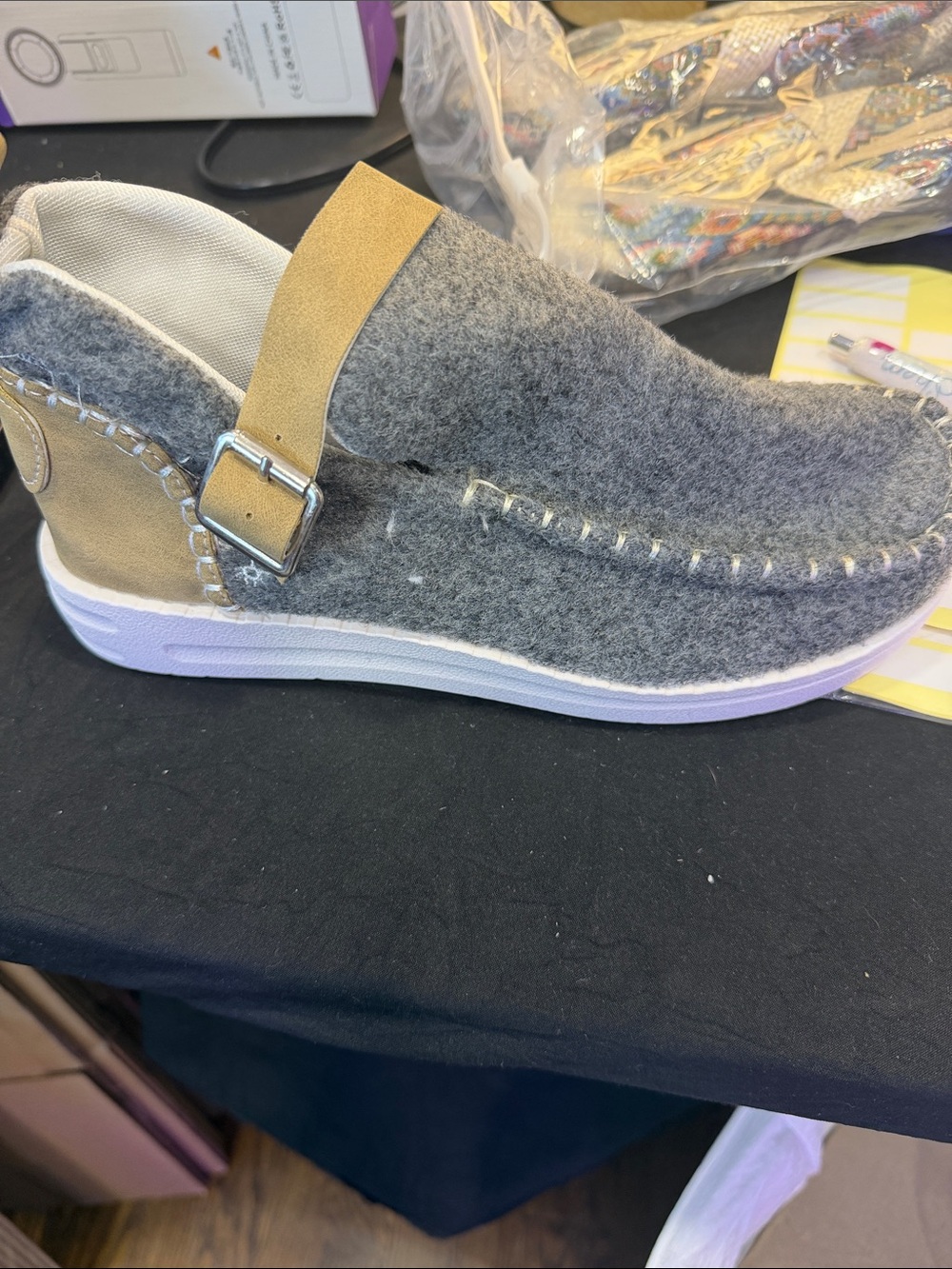 Women’s Slip-On Felt Moccasin with Tan Strap